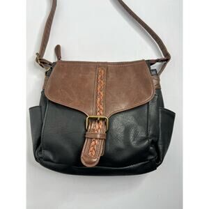 Vintage GAL Black Brown Faux Leather Shoulder Bag Purse